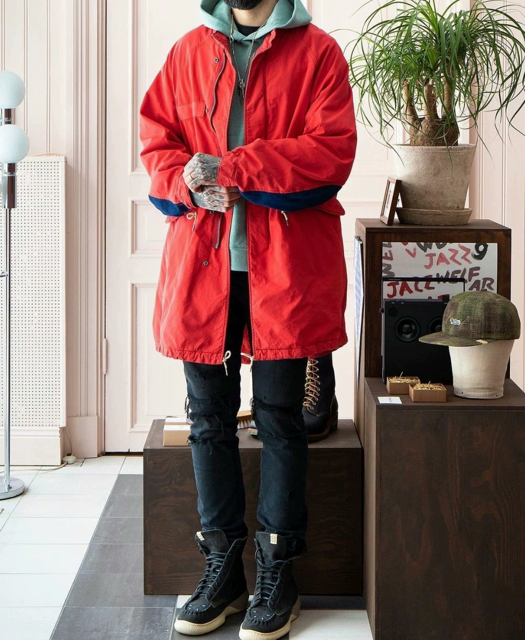 visvim six-five fishtail parka in red