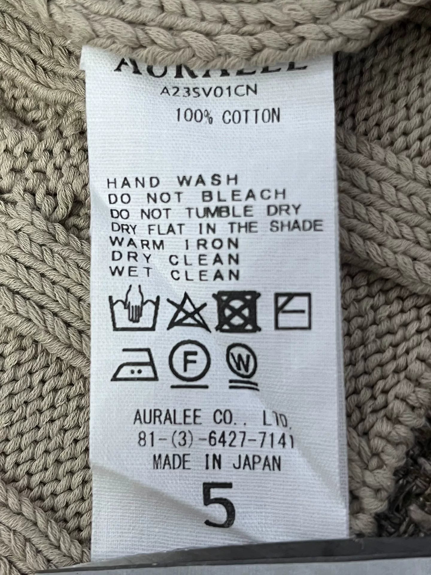 Auralee College Cable Knit Sweater