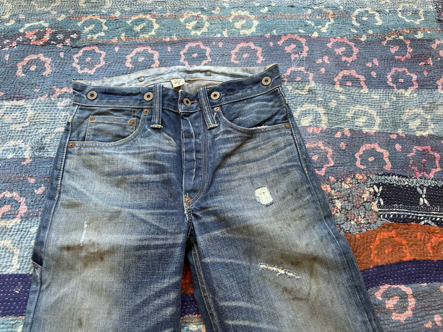 rrl distressed denim jeans with holes