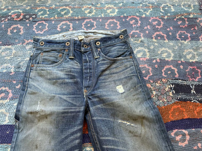 rrl distressed denim jeans with holes