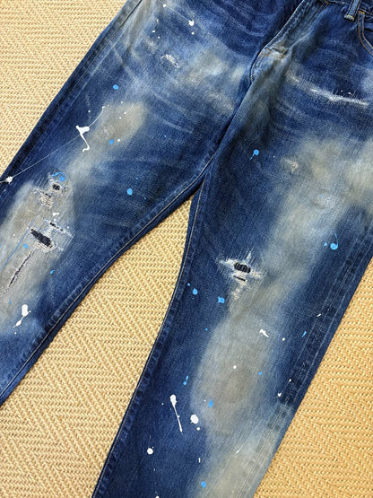 distressed blue starry denim pants