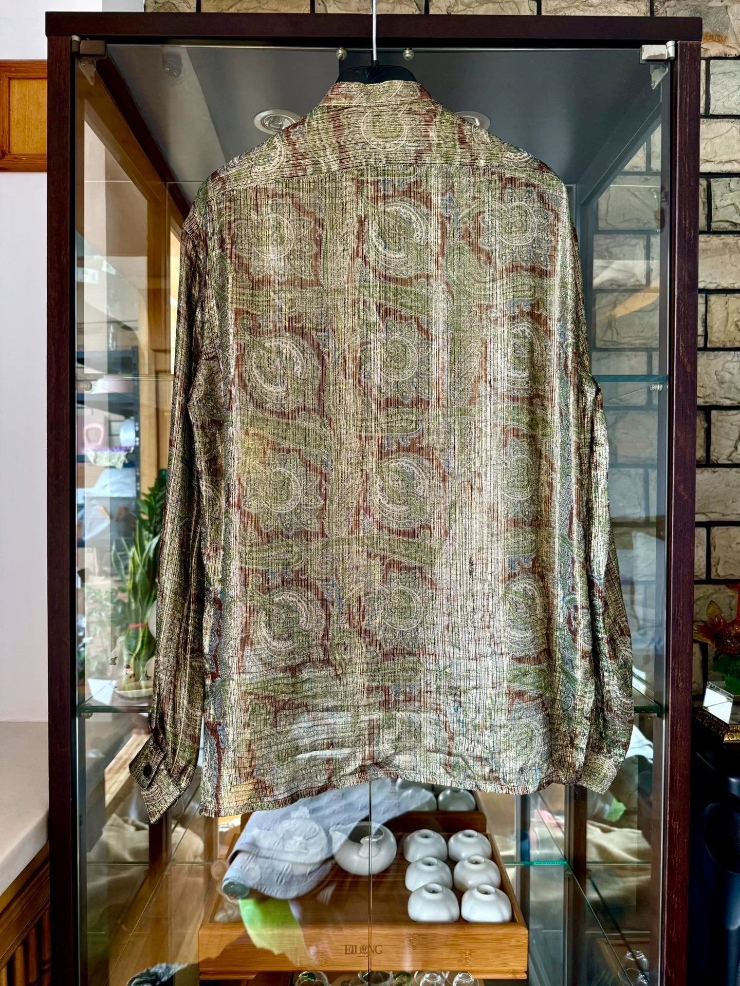 saint laurent silk shirt with golden patterns