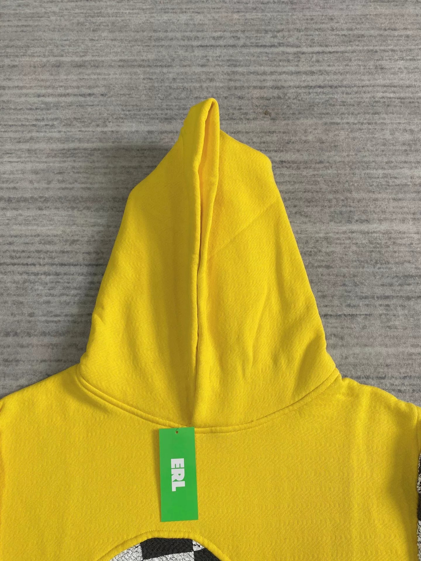 black and yellow checkerboard hooded sweatshirt