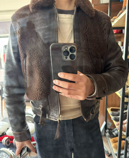 thedi classic brown bear leather jacket