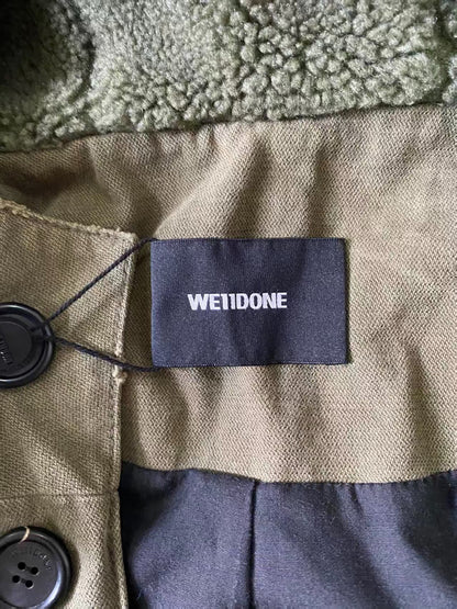 WE11DONE Olive Green Distressed Parka