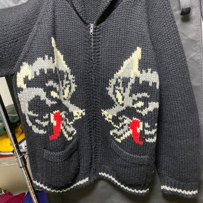 Black Wolf Pattern Knit Cardigan
