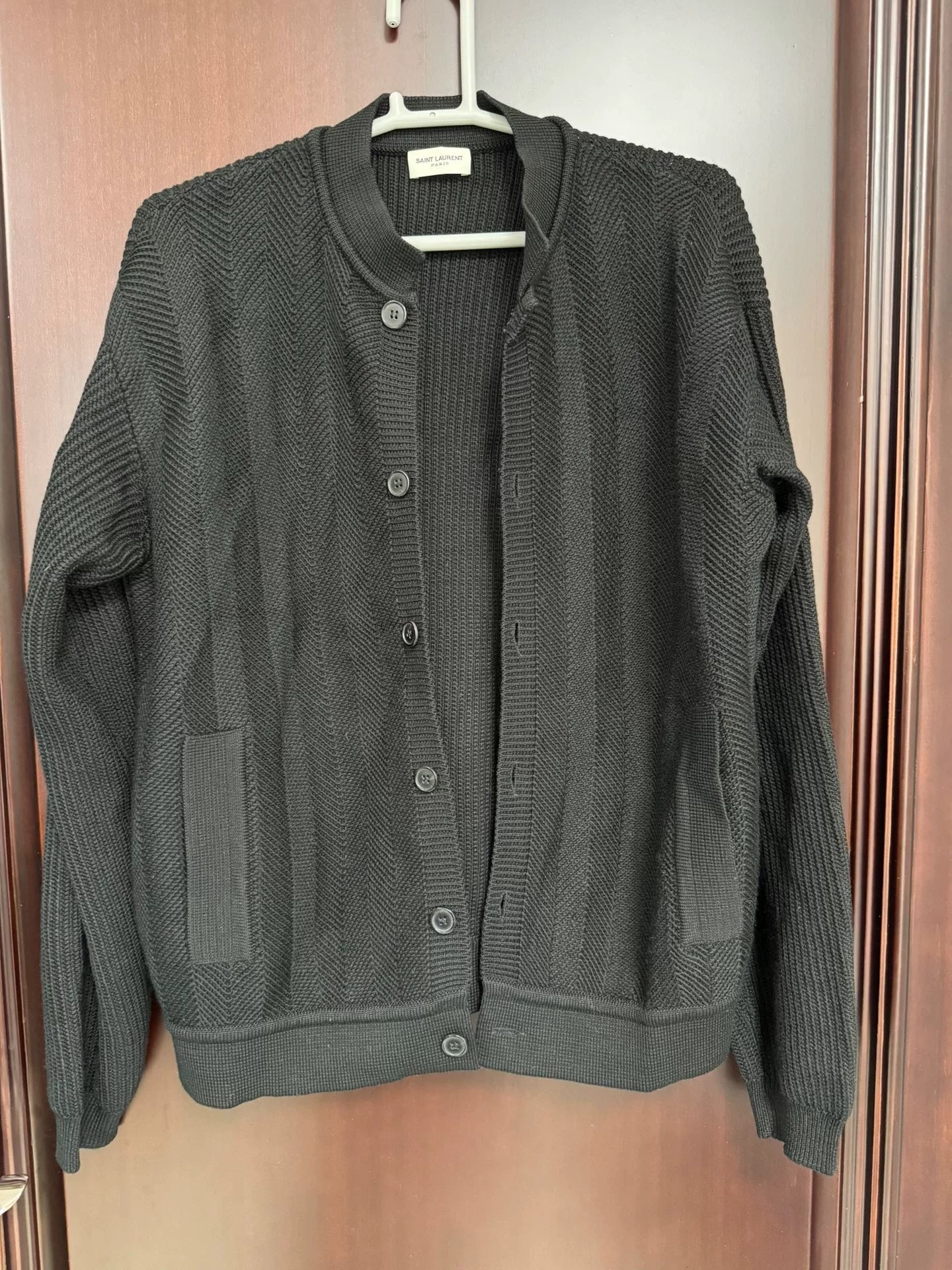 Saint Laurent Gray Herringbone Cardigan