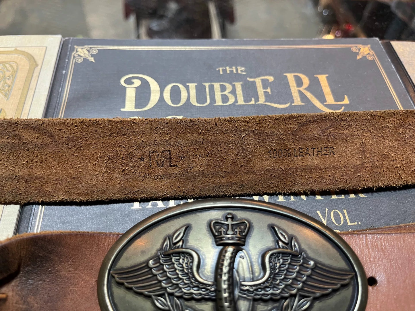 rrl leather woven buckle belt