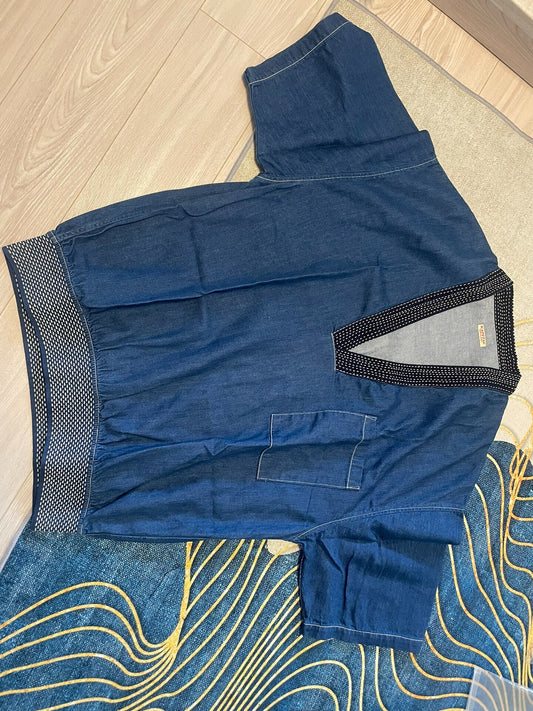 Kapital Denim Short Sleeve Top with Blue Dye