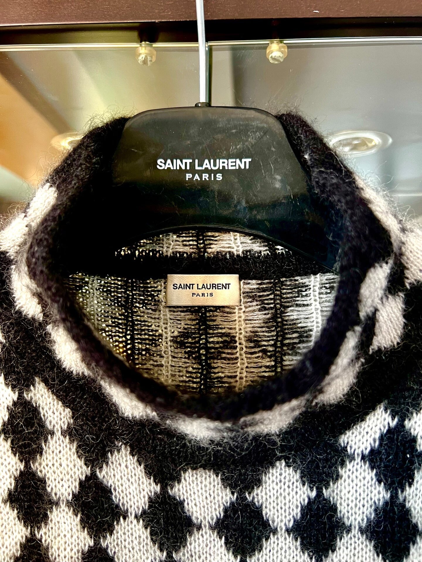 saint laurent black and white check turtleneck