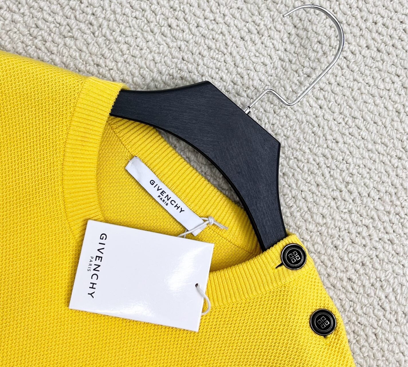 givenchy yellow embroidered logo knit sweater