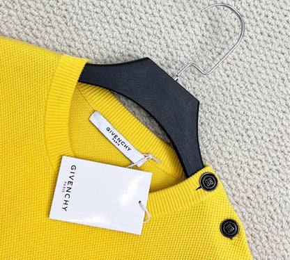 givenchy yellow embroidered logo knit sweater