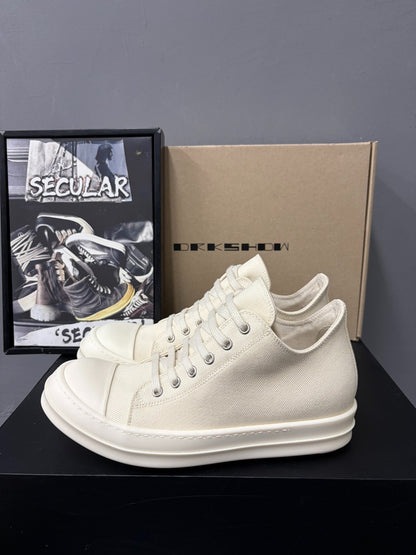 Rick Owens DRKSHDW White Canvas Low-Top Sneakers