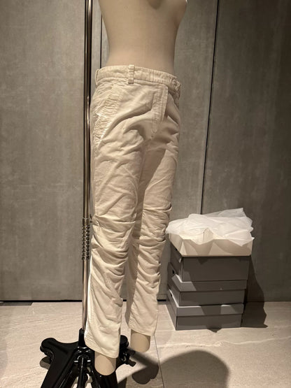 unique white pleated denim trousers