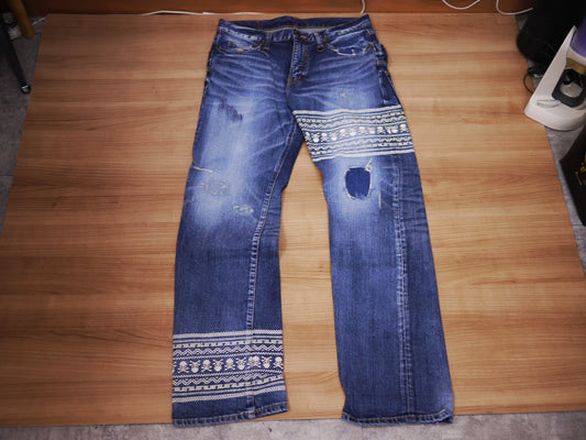 mastermind japan denim pants with unique design