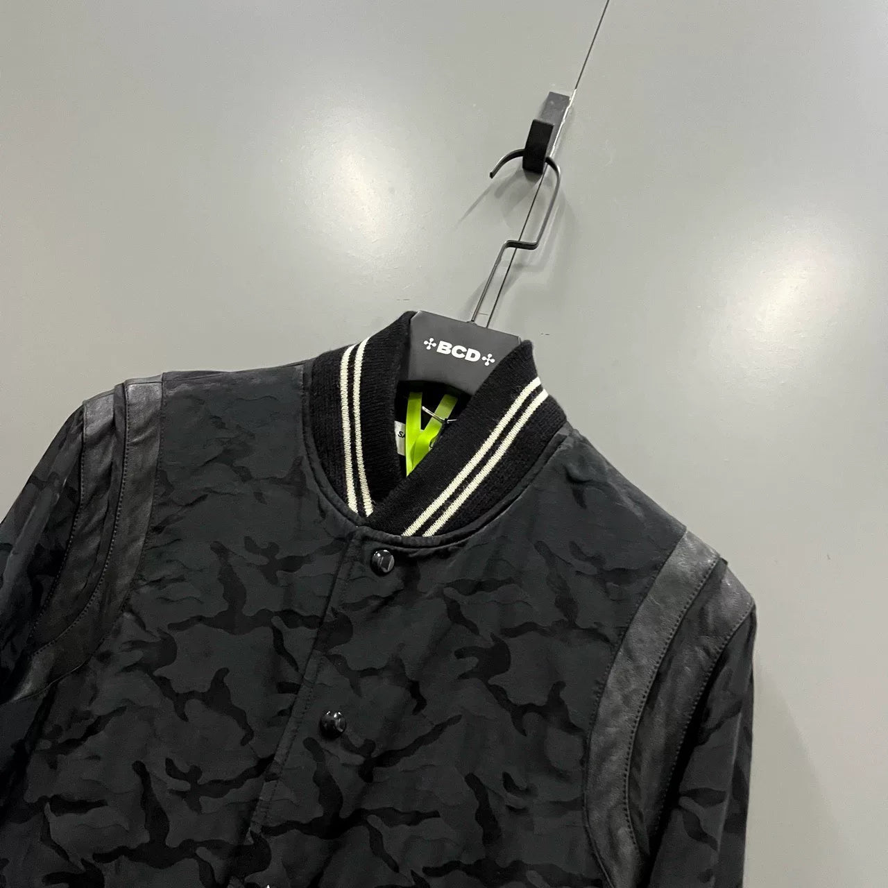 Saint Laurent Black Camouflage Leather Sleeve Jacket