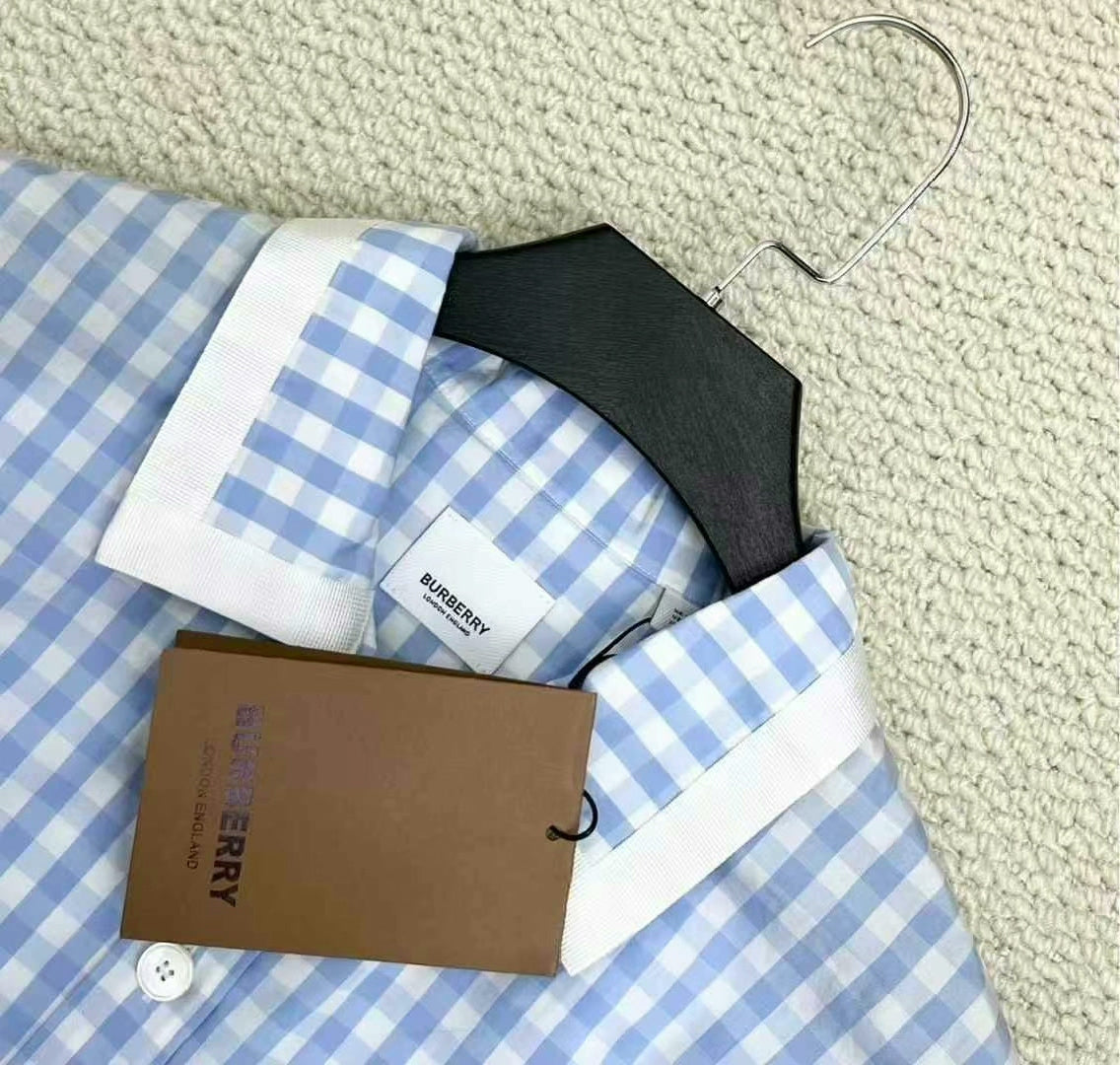 burberry blue and white check short sleeve shirt