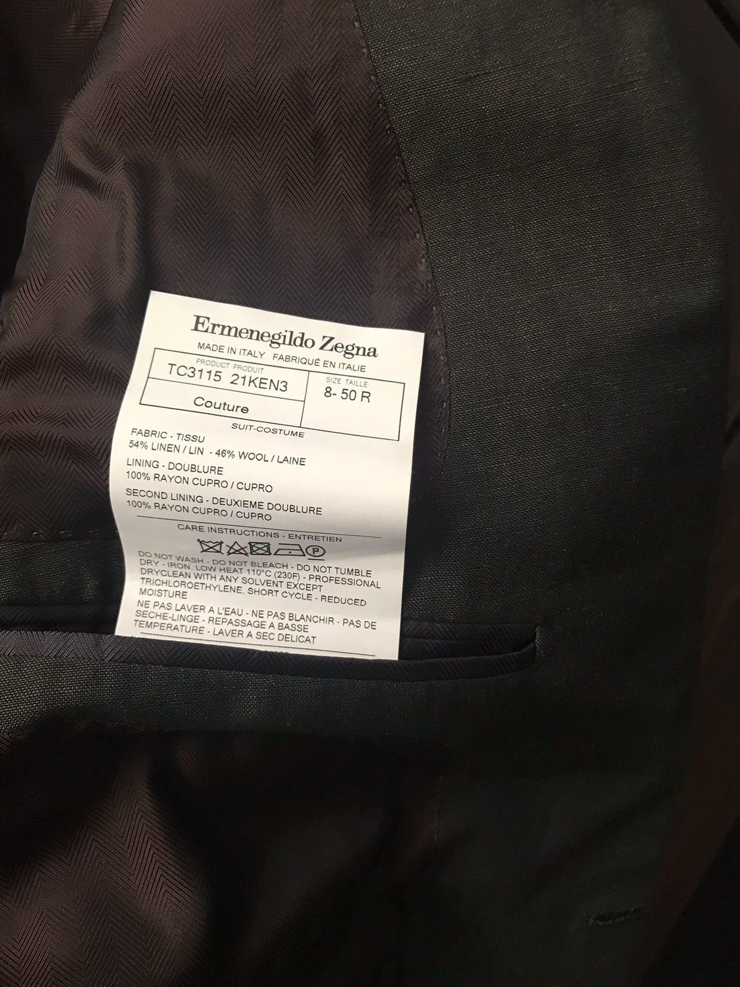 zegna high-end handmade suit set size 50