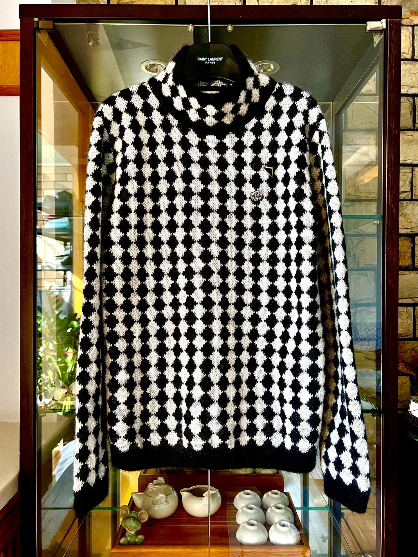 saint laurent black and white check turtleneck