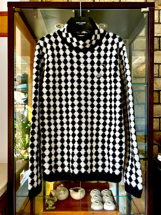 saint laurent black and white check turtleneck
