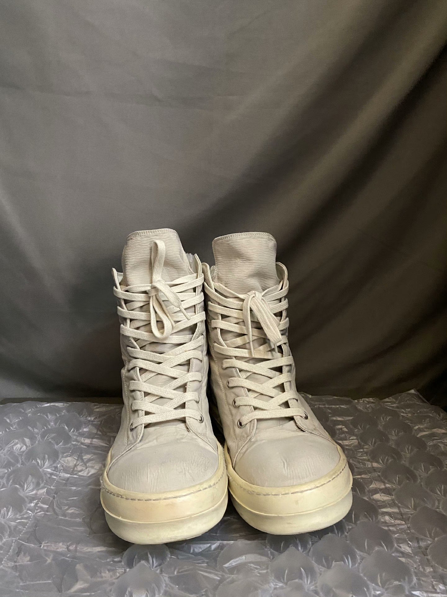 Rick Owens Milk White High-Top Sneakers