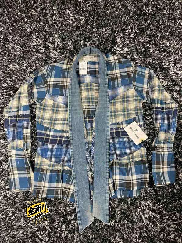 greg lauren patchwork robe with denim accents