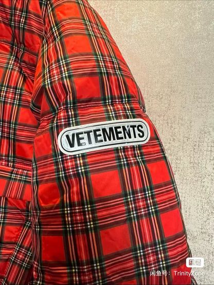 reversible plaid puffer jacket with hoods