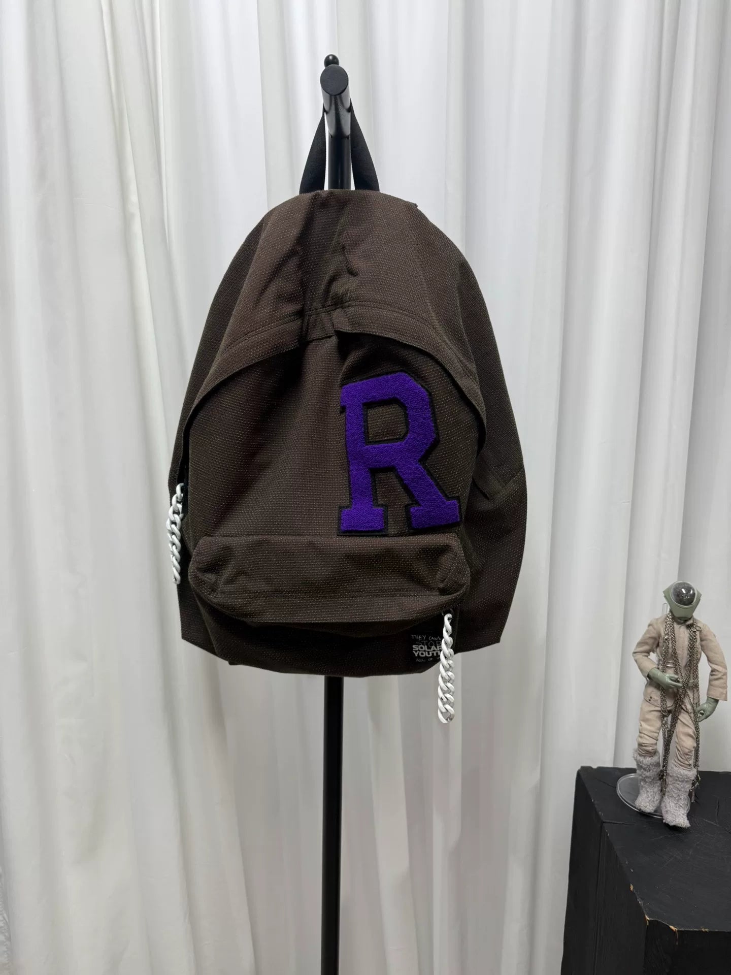 raf simons plush chain backpack in brown