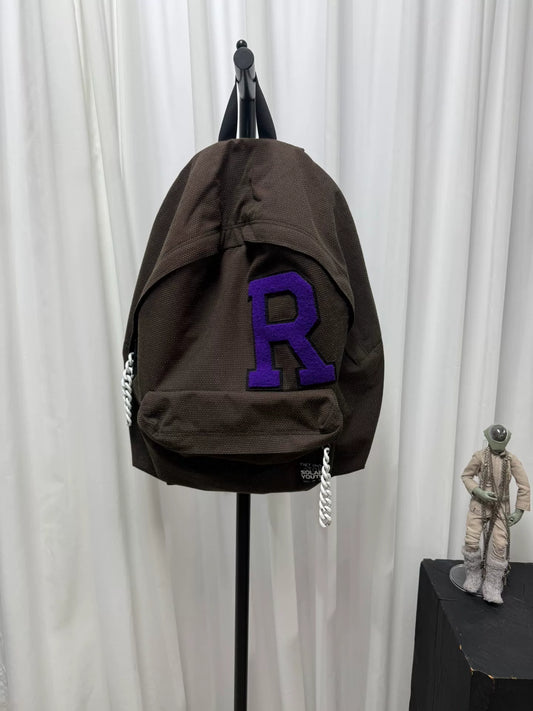 raf simons plush chain backpack in brown