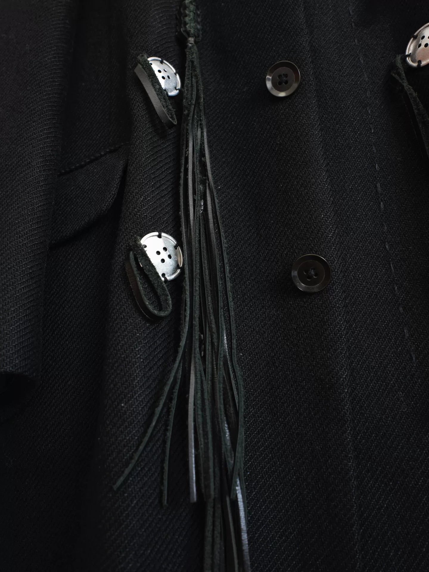 yohji yamamoto black trench coat with silver buttons