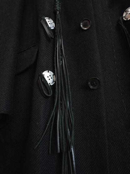 yohji yamamoto black trench coat with silver buttons