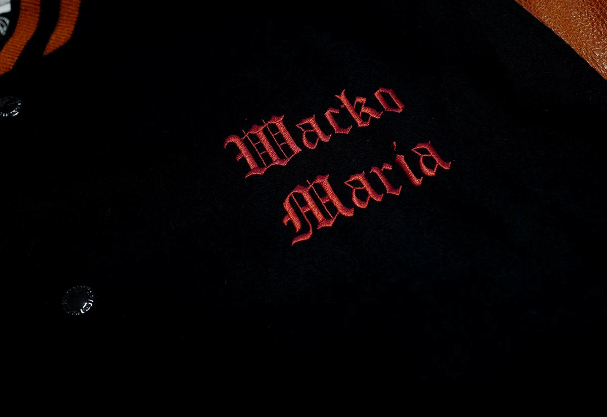 wacko maria varsity jacket with leather sleeves