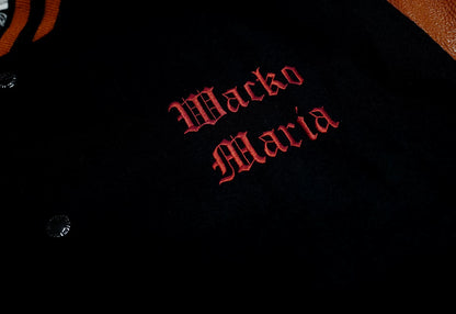wacko maria varsity jacket with leather sleeves