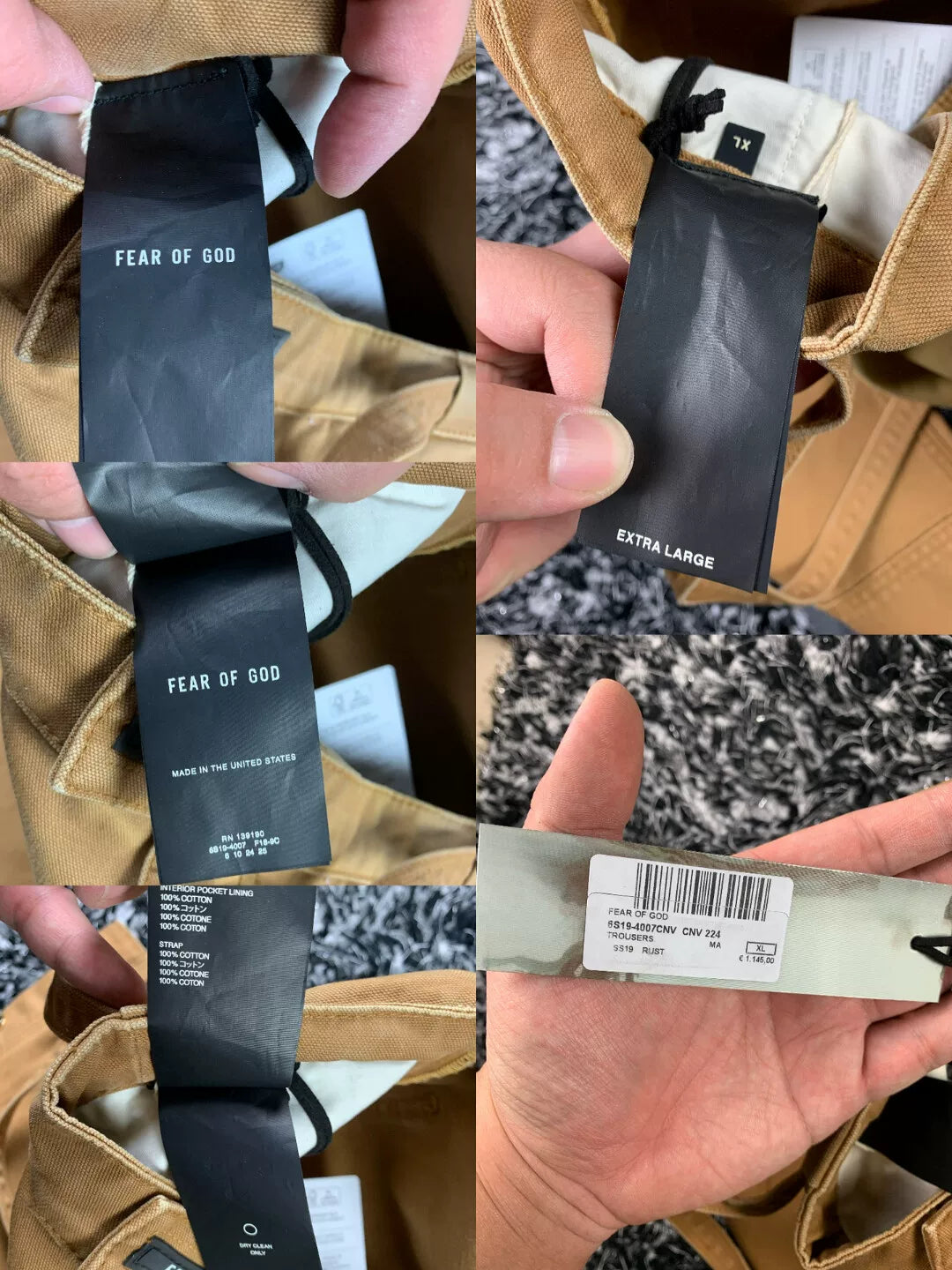 fear of god canvas work pants XL