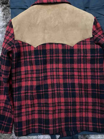 SAINT LAURENT Red Black Plaid Jacket