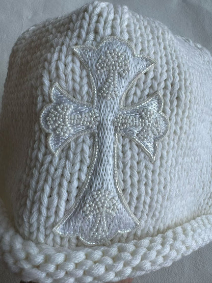 Chromehearts  White Pearl Cross Cashmere Beanie