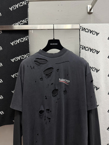 Balenciaga Distressed Logo Long-Sleeve T-Shirt