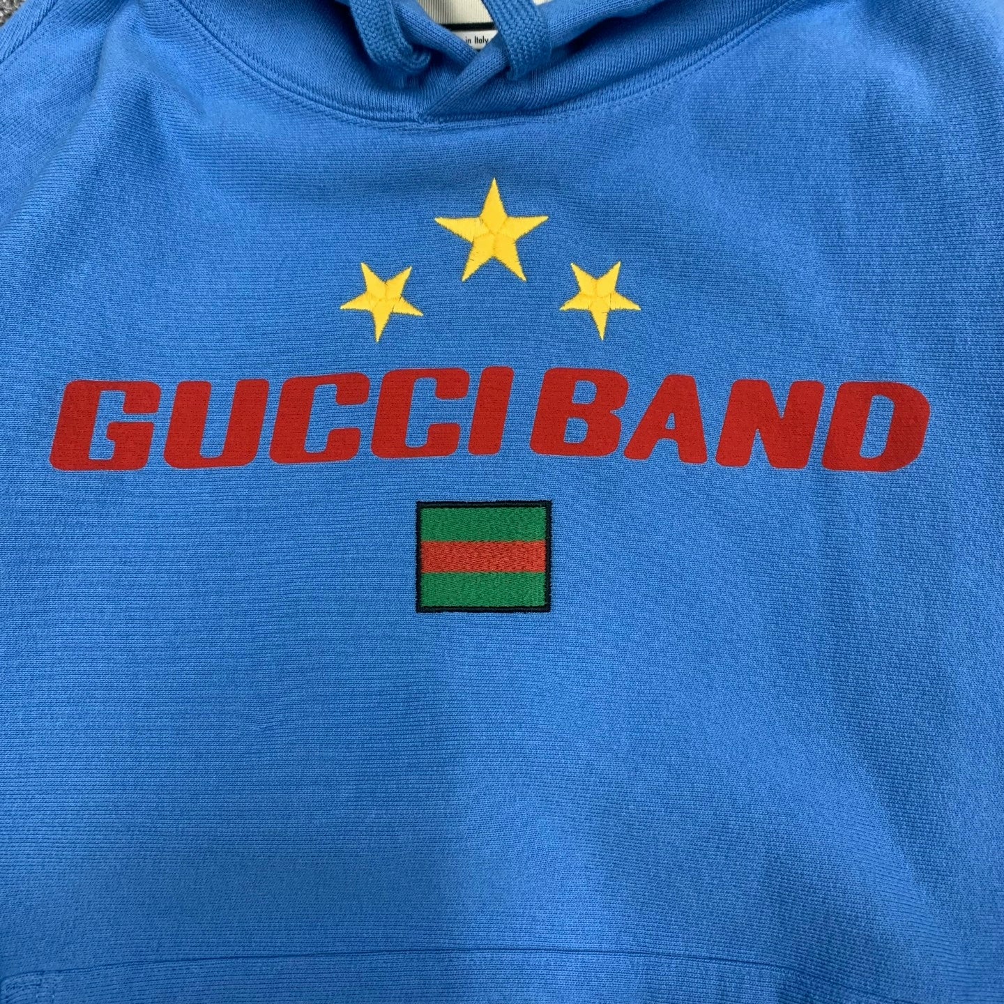 gucci blue logo hoodie with drawstrings