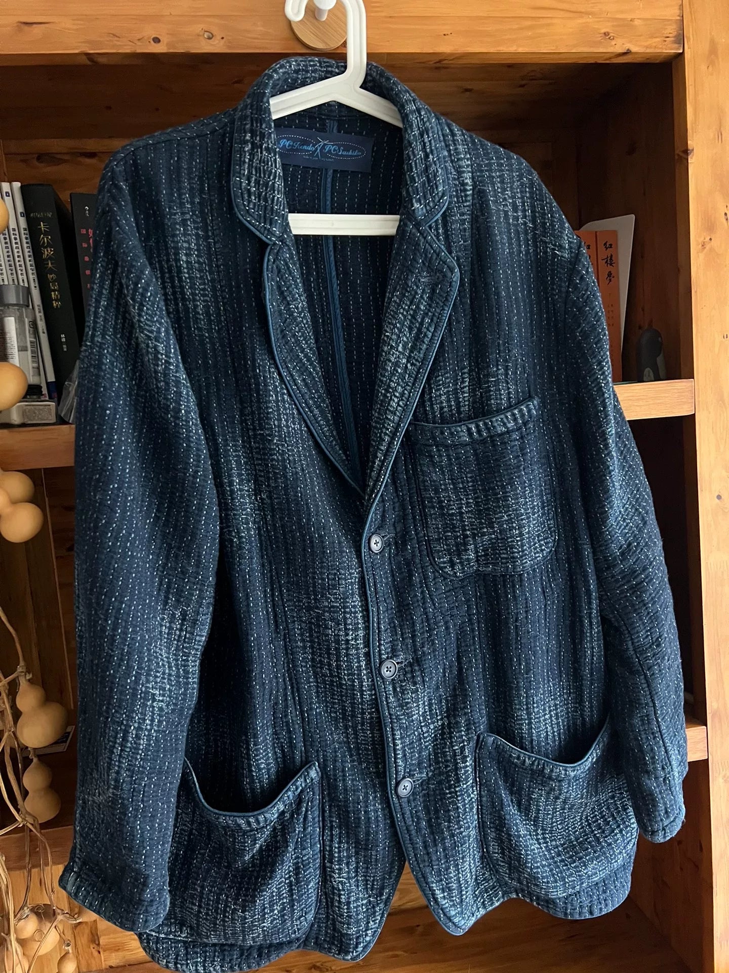 unique indigo dyed textured blazer jacket