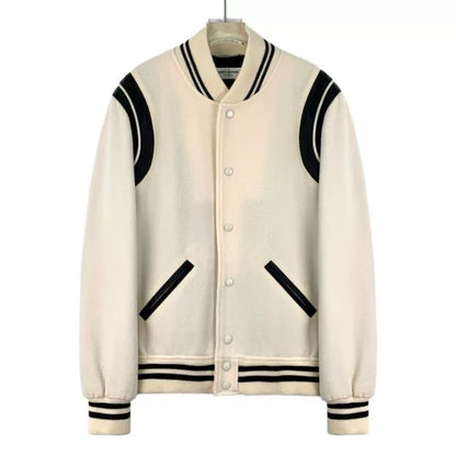 Yves Saint Laurent Cream Striped Baseball Jacket