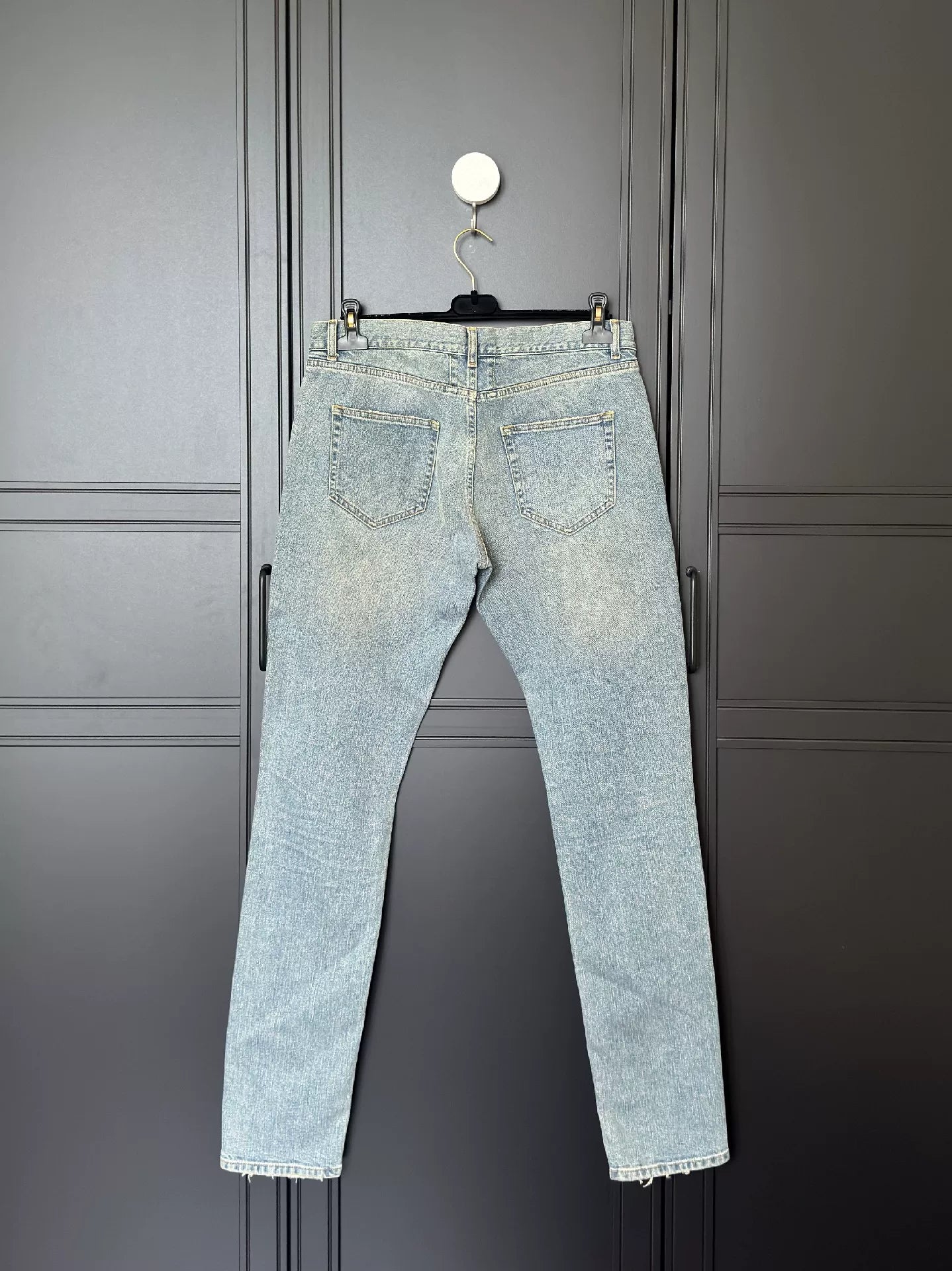 YSL Men's Washed Blue Ripped Jeans