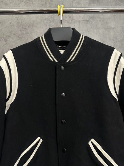 Saint Laurent Black White Wool Baseball Jacket