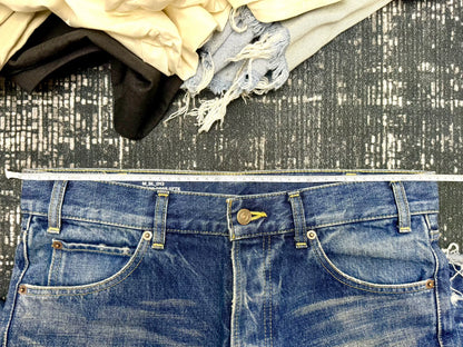 celine dark blue distressed denim pants
