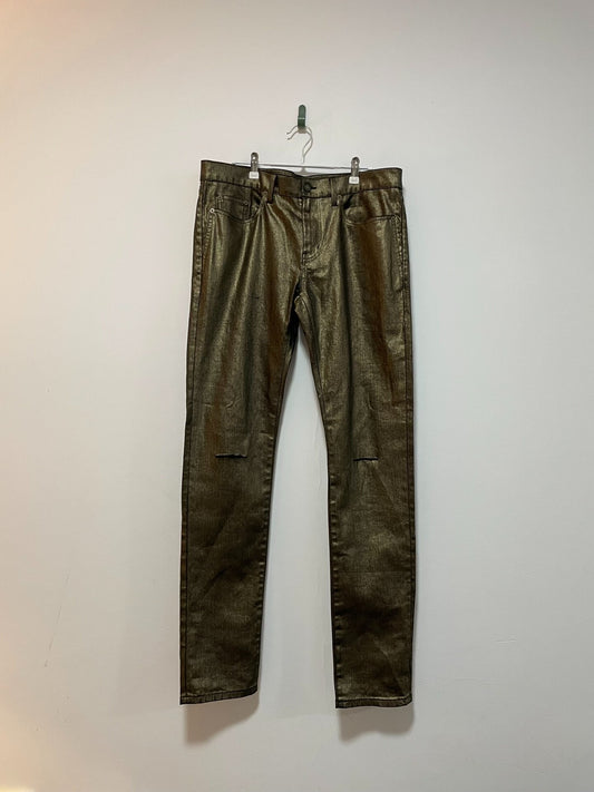gold coated distressed denim pants size 32