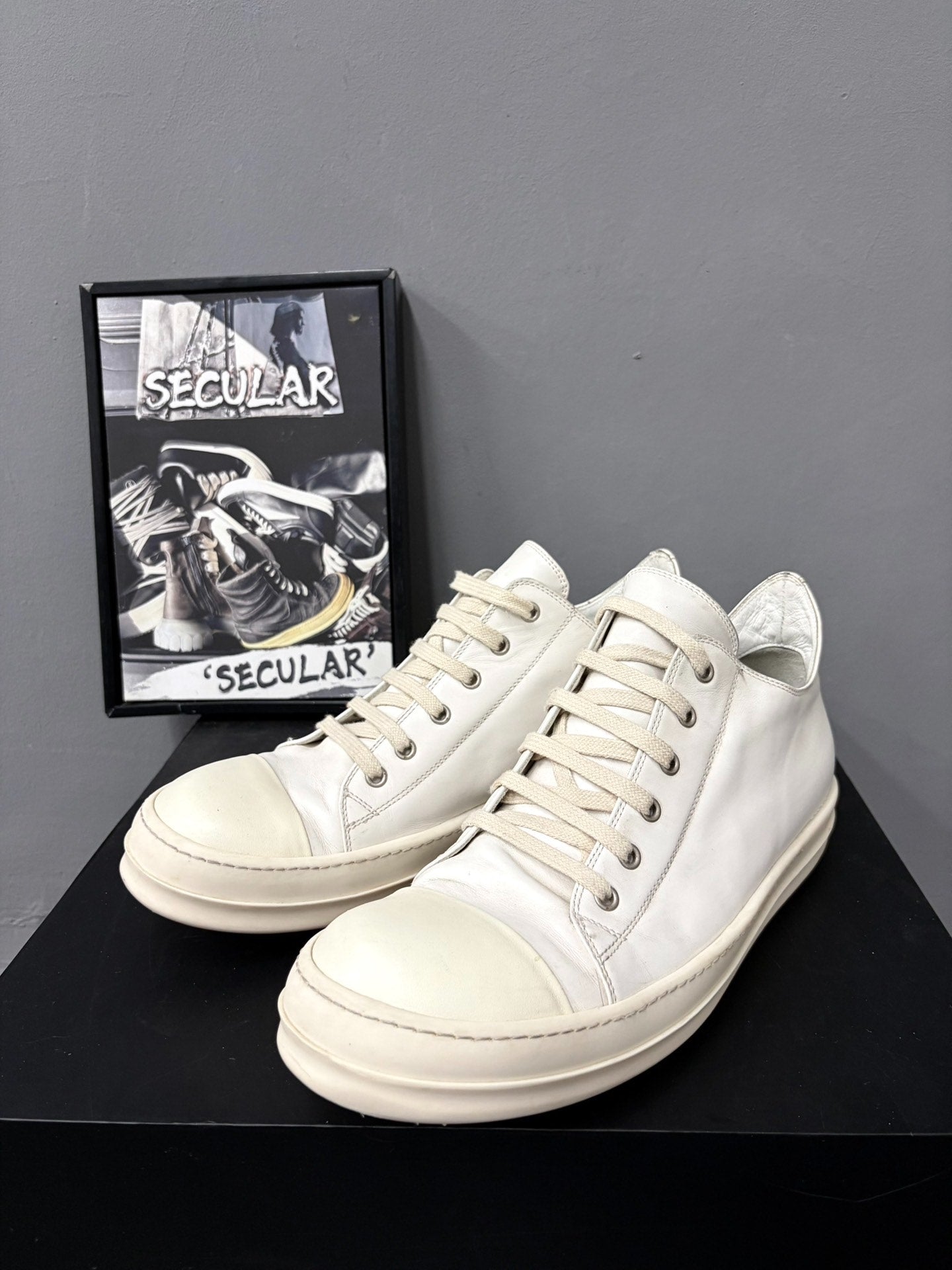 Rick Owens 17FW Milk White Leather Sneakers