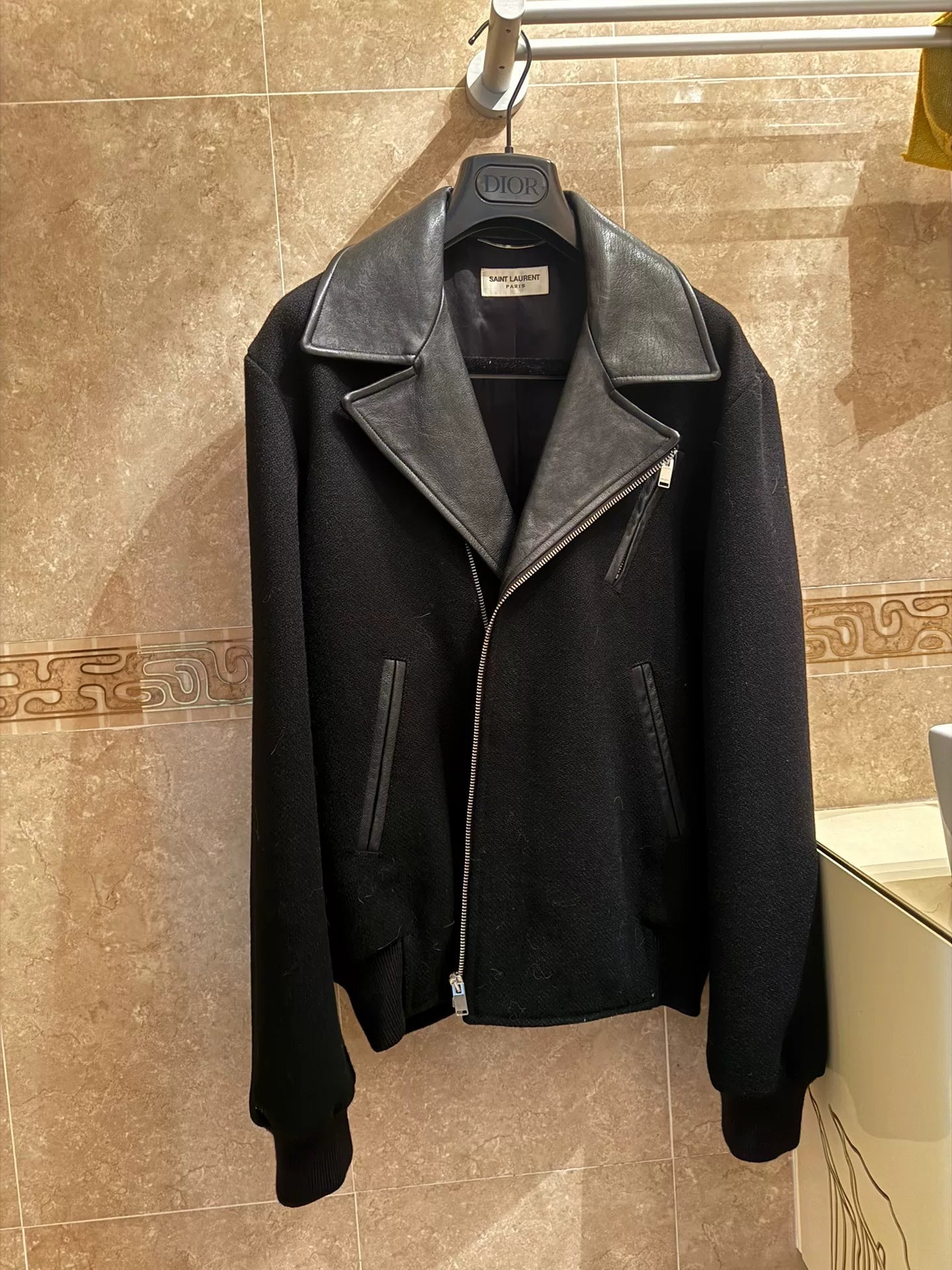Saint Laurent 14fw Black Wool Leather Jacket