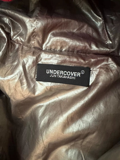 red astronaut hooded puffer jacket