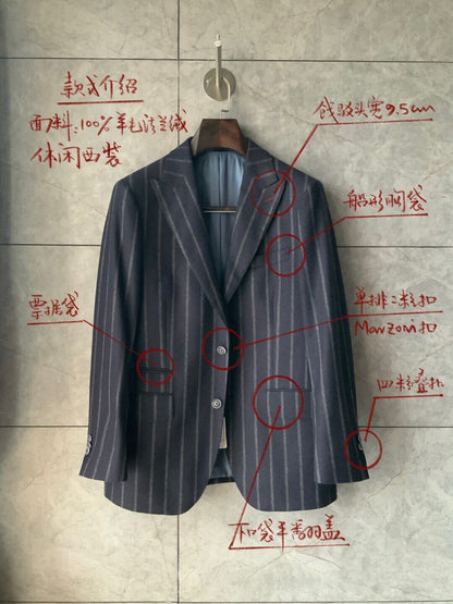 Navy Blue Striped Wool Blazer