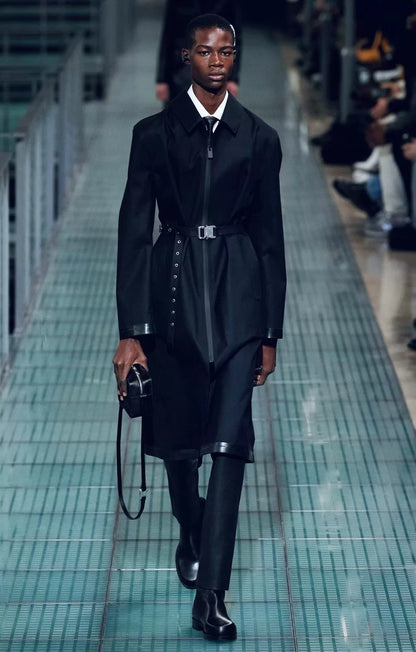 black long belt with studs and buckle