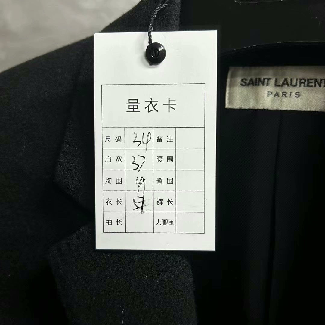 Saint Laurent Black Wool Blazer with Gold Crest
